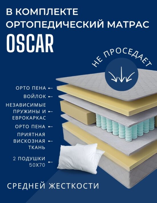 Кровать Dreamo Тея + Матрас Oscar, 160x200, белый — изображение 2