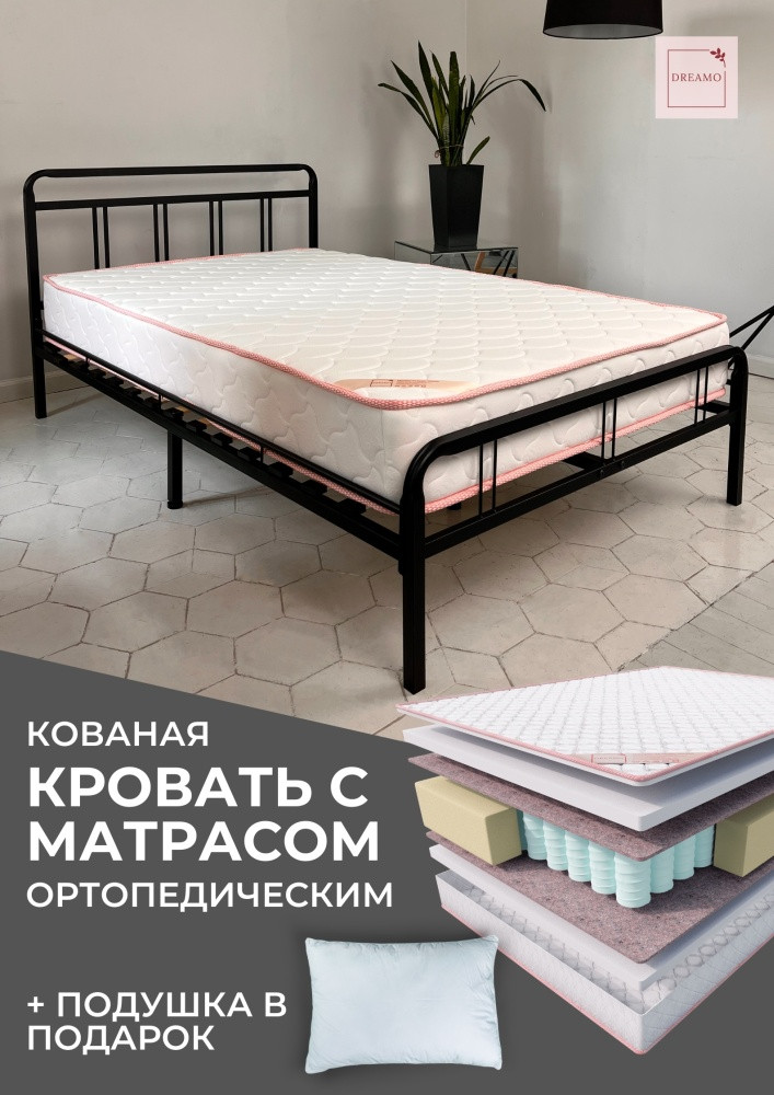 Кровать Кармэла 160 черная + матрас Oscar