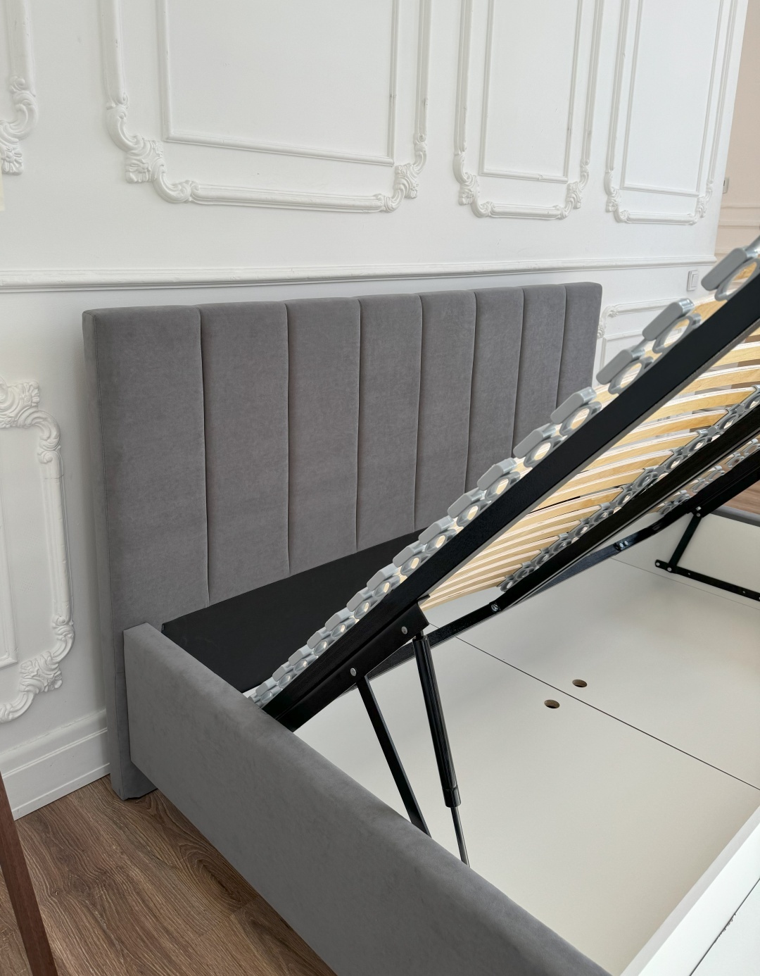 Кровать Симона ПМ 160 серая + матрас Sergio — изображение 8