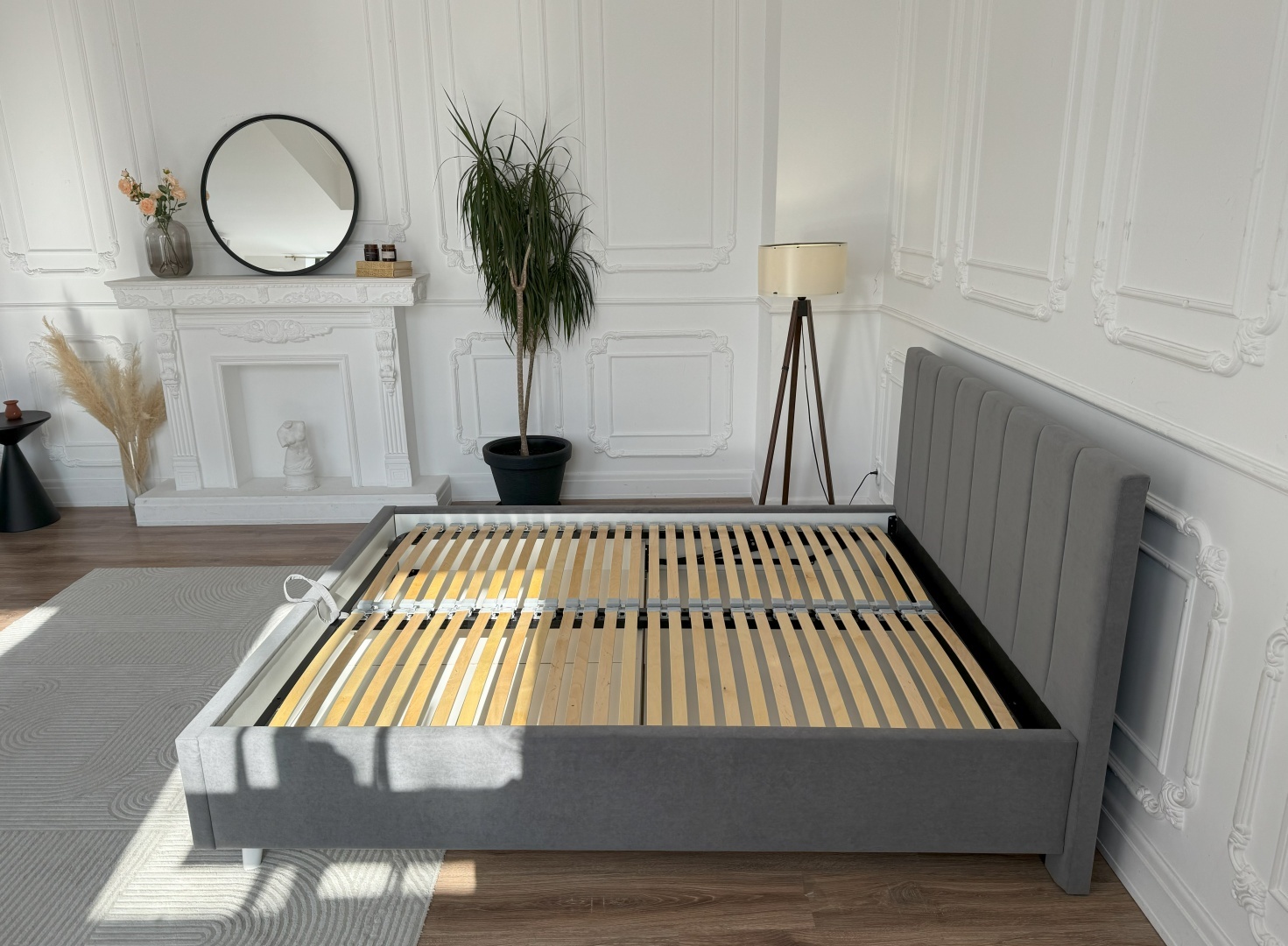 Кровать Симона ПМ 160 серая + матрас Sergio — изображение 9