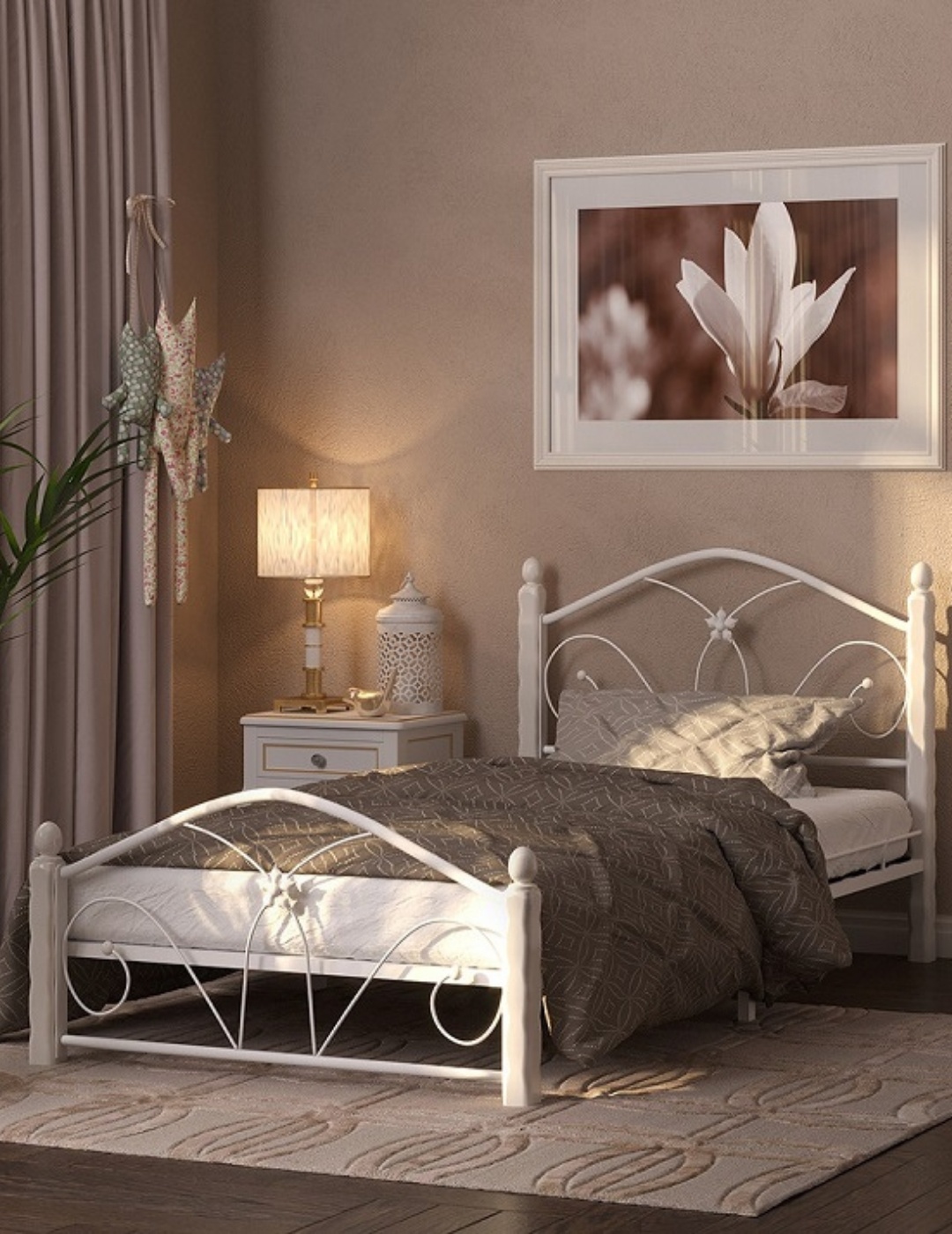 Кровать Селена 90 кремовая металл/дерево