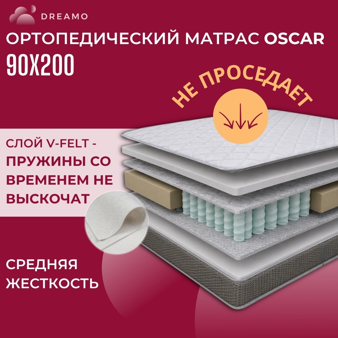 Матрас Dreamo Oscar New, 90x200x19 см, чехол вискоза, трикотаж