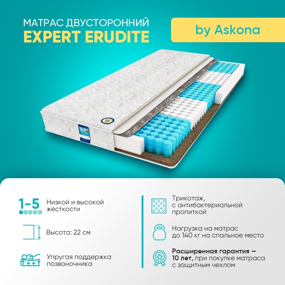 Матрас Askona Expert Erudite, 160x200x21 см, чехол трикотаж
